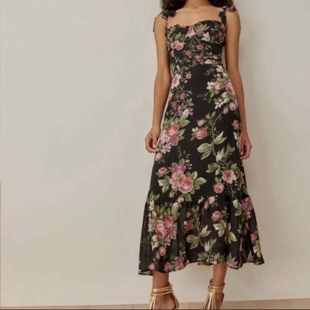 Reformation Nikita ruffled floral-print crepe midi dress, sz 12, EUC